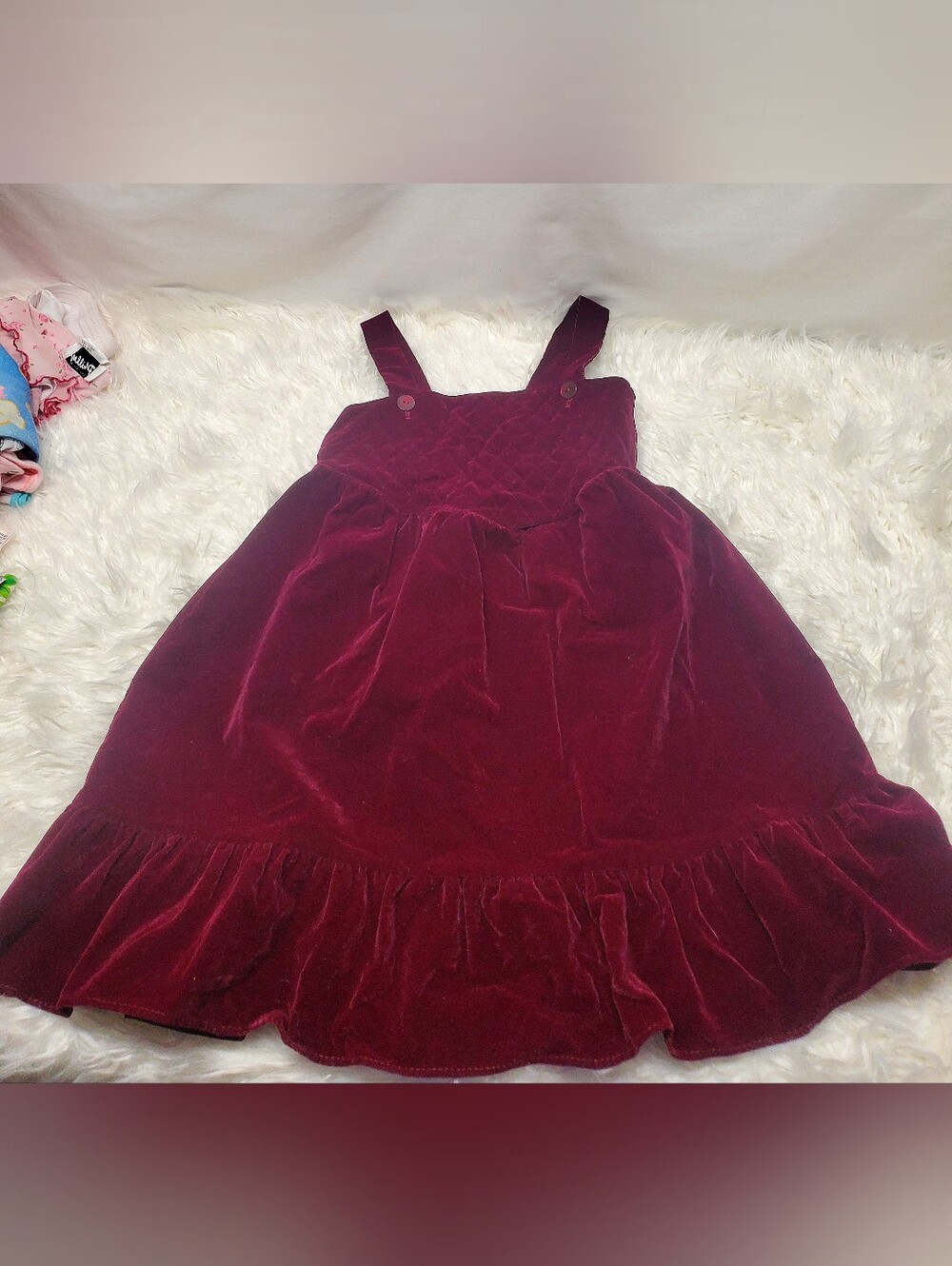Kids Velvet Pinafore Dress in Deep Burgundy Vintage 80s Courdaroy burgundy/wine